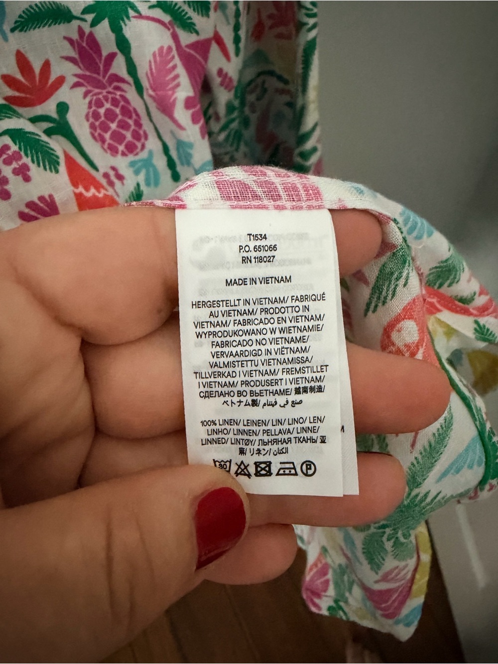 Boden Linen Blend Shirt Tropical Parrot Palm Print Button Front Colorful Sz US 4 - Picture 8 of 8